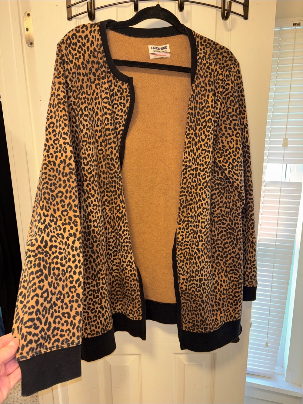 Lands' End Leopard Open-Front Cardigan Jacket in Camel and Black